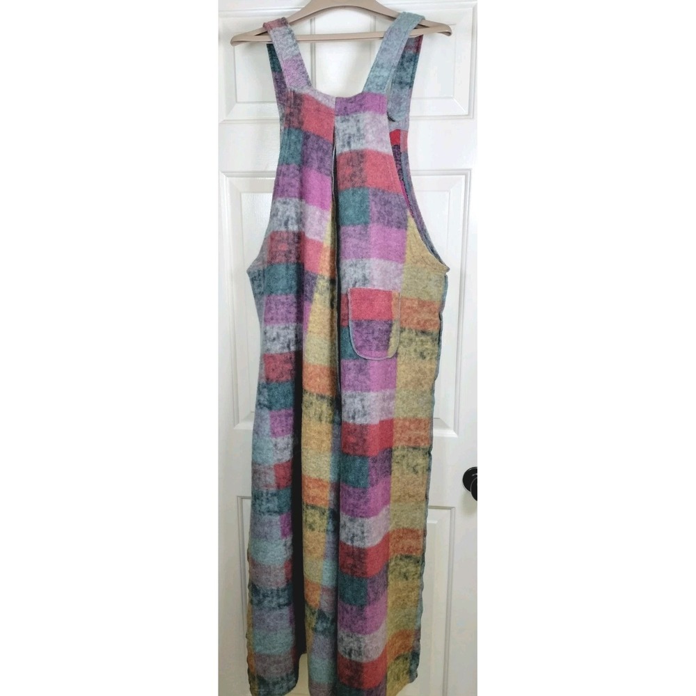 Women Multi Color Plaid Checkered Knit Overalls Wide Leg Size XL - Picture 14 of 16